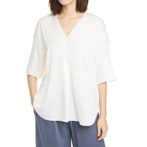 NWT VINCE Elbow Sleeve Stretch Silk Popover Fashion Top Blouse